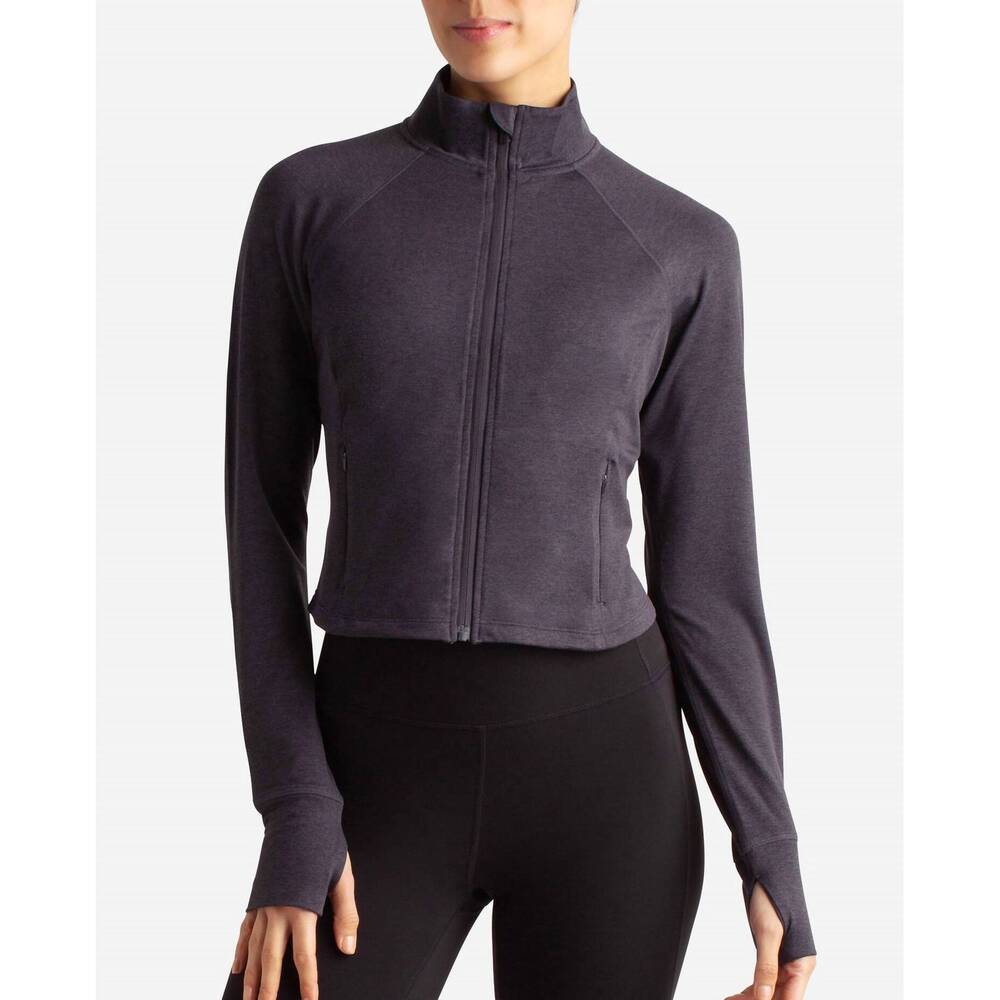 NEW DANSKIN cropped melange jacket in black salt heather
